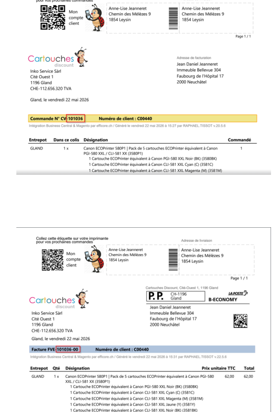 Mise en page affranchissement automatisé La Poste suisse Business Central
